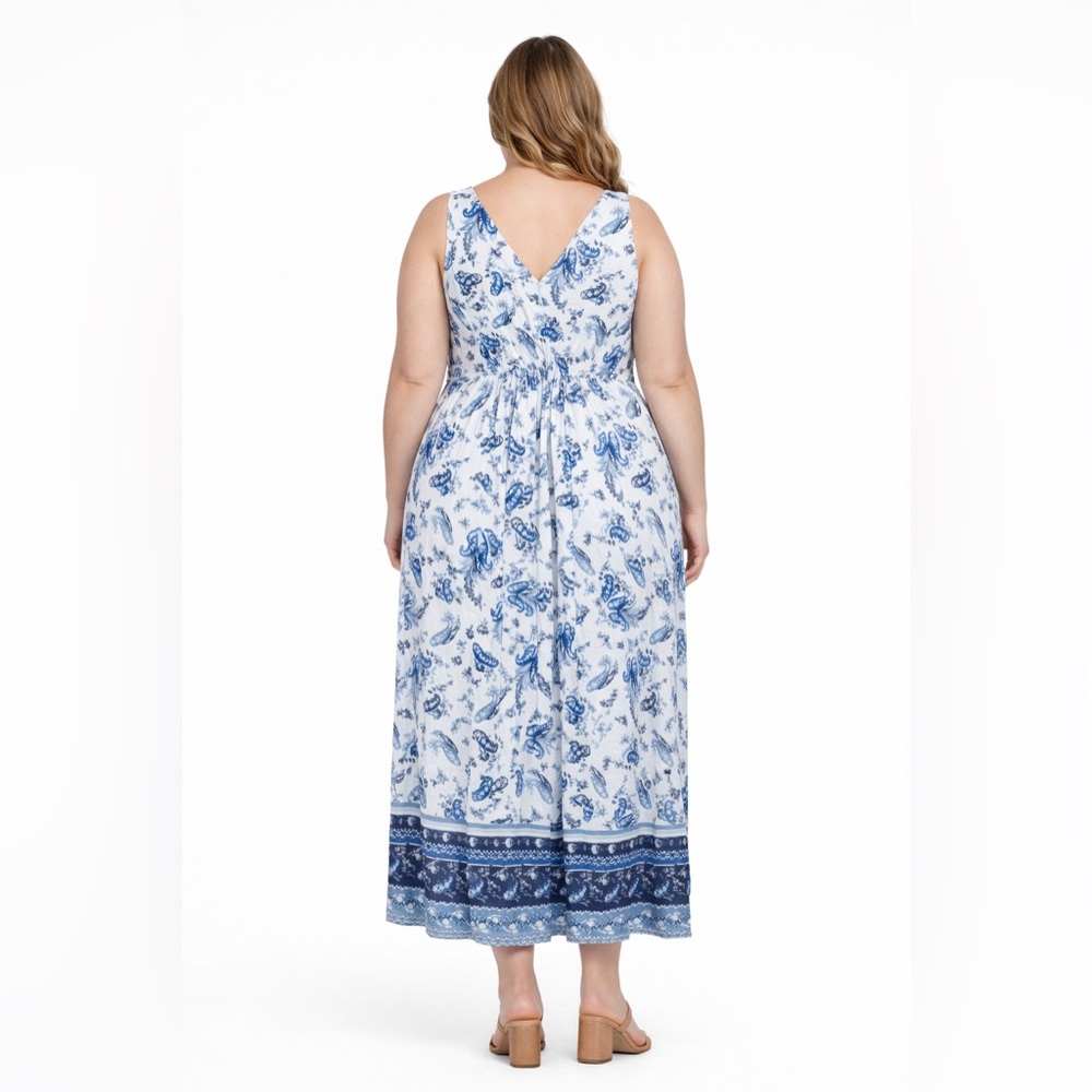 LUCKY BRAND Strappy V-Neck Gathered Floral Paisley Maxi Dress, MSRP $99, 1X - Picture 2 of 10